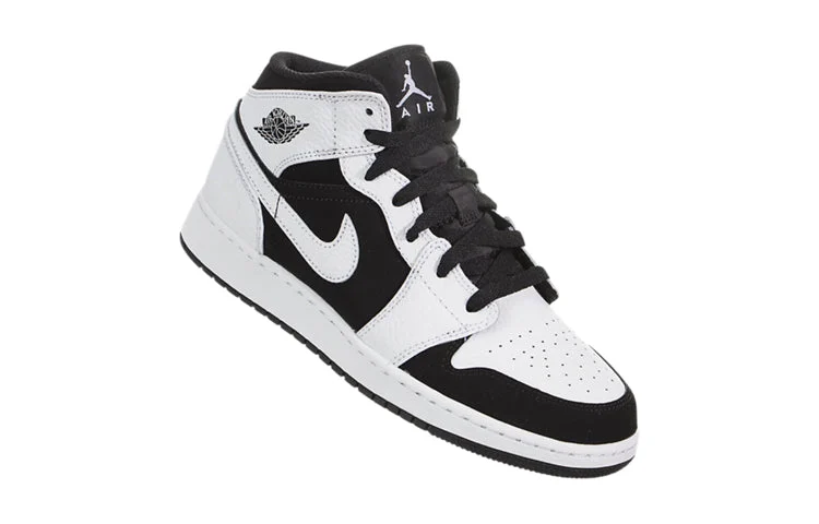 (GS) Air Jordan 1 Retro Mid ‘White Black’ 554725-113