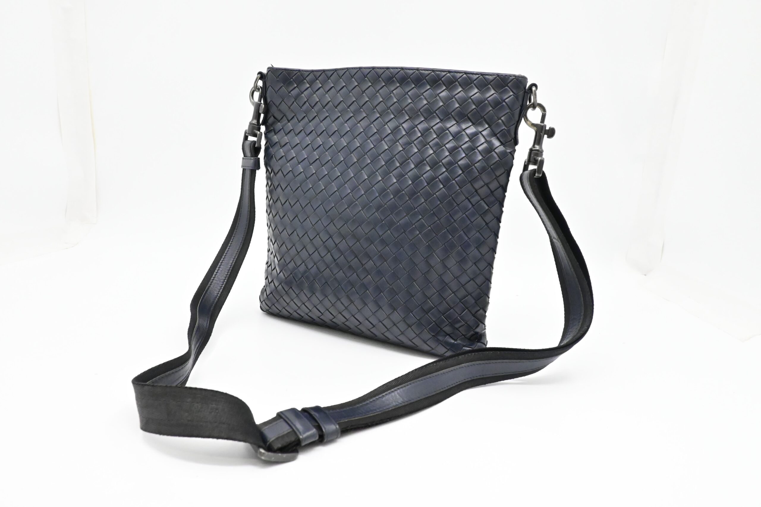 Bottega Veneta Small Crossbody in Dark Blue Intrecciato Leather