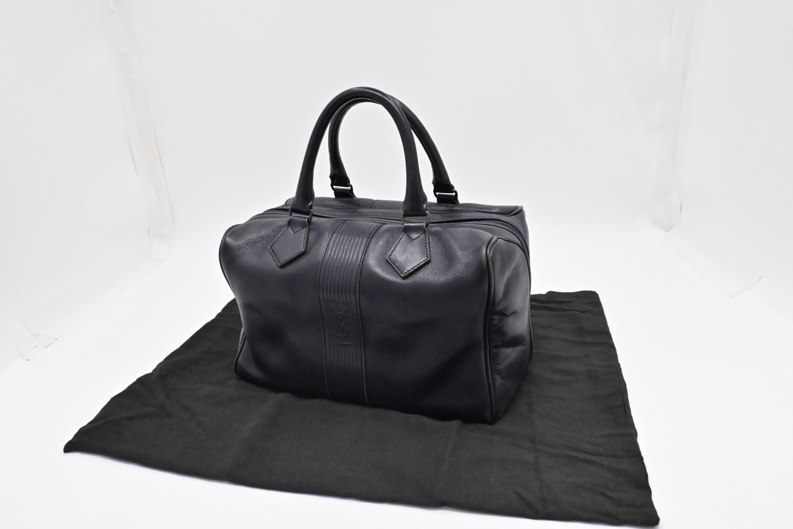 YSL Saint Laurent Boston Bag in Navy Leather