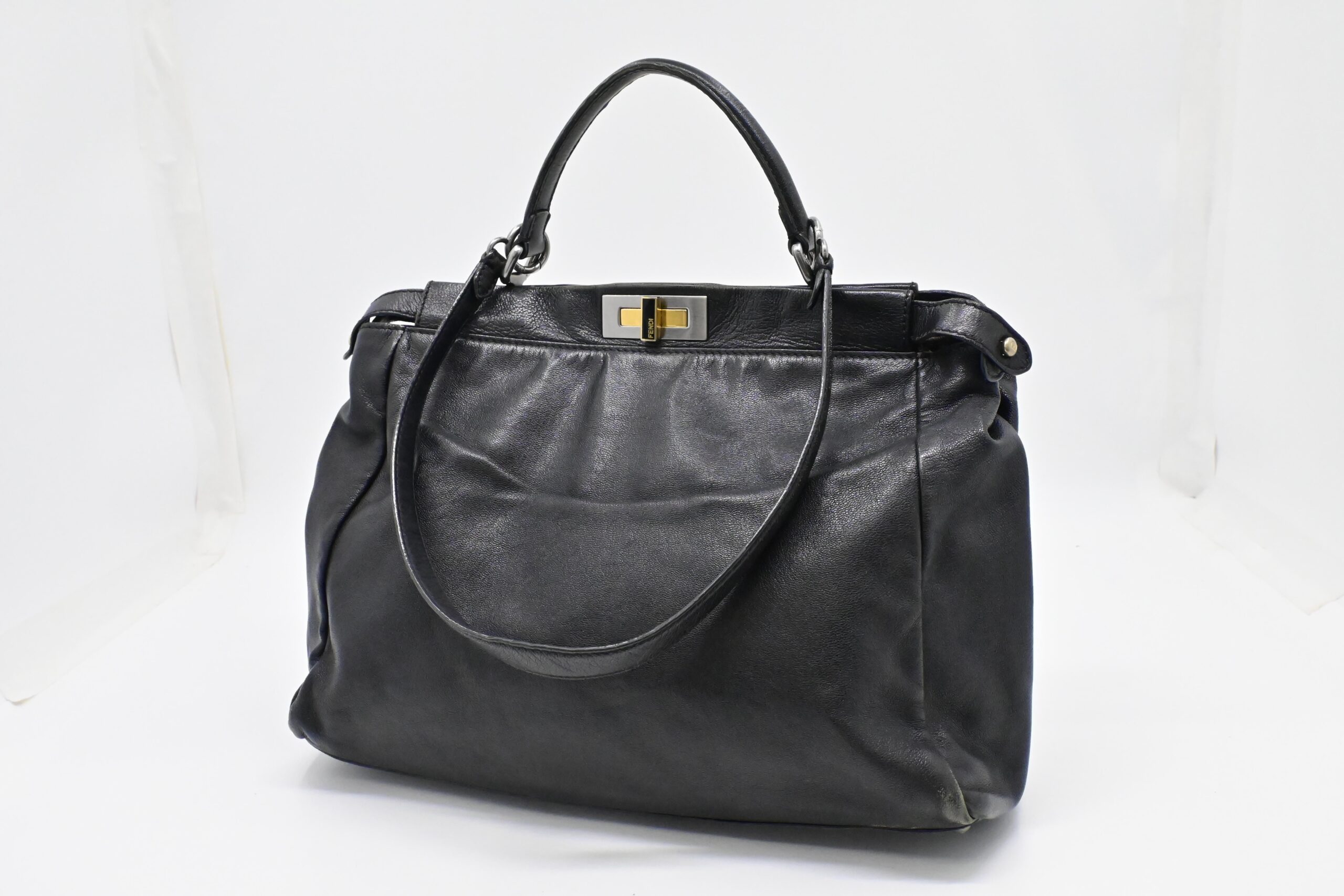 Fendi Medium Peekaboo Tote in Black Leather