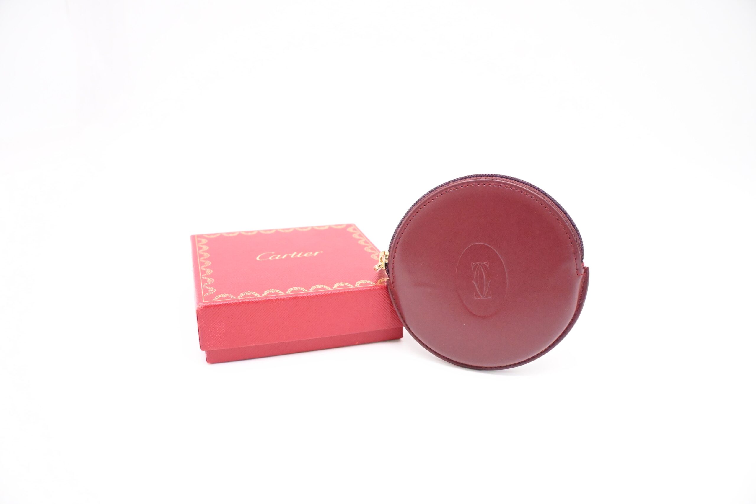 Cartier Round Coin Case in Burgundy Leather