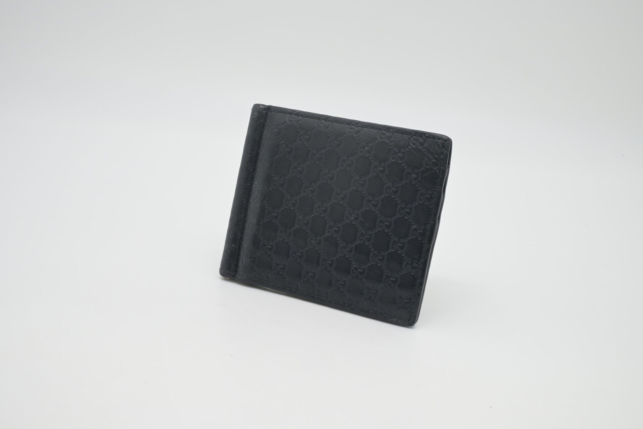Gucci Bifold Money Clip Wallet in Navy Blue Leather