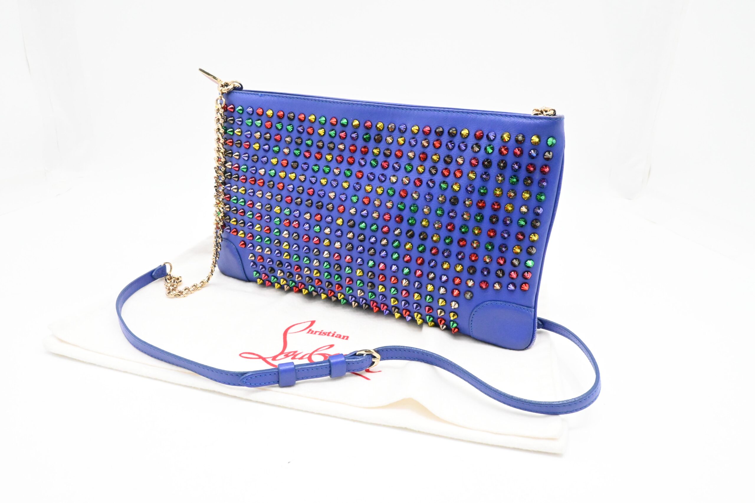 Louboutin Loubiposh Clutch in Blue Purple Spiked Leather